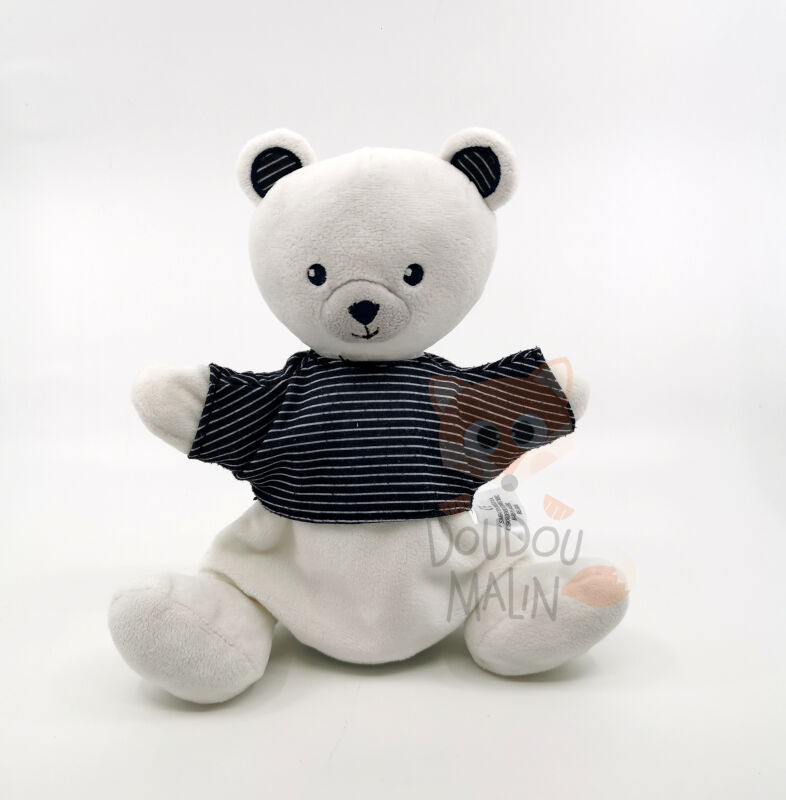  - marionnette ours blanc bleu rayé 25 cm 